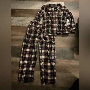 NWT Ralph Lauren Women's Medium Ivory Plaid Christmas 2 Piece Fleece Pajama Set